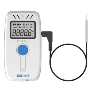 Nhiệt kế tự ghi Elitech RC-4 Pro đo nhiệt độ trong/ngoài, lưu 64.000 điểm, cảnh báo còi, kết nối Type-C, xuất báo cáo PDF/CSV cho kho lạnh & vận chuyển.