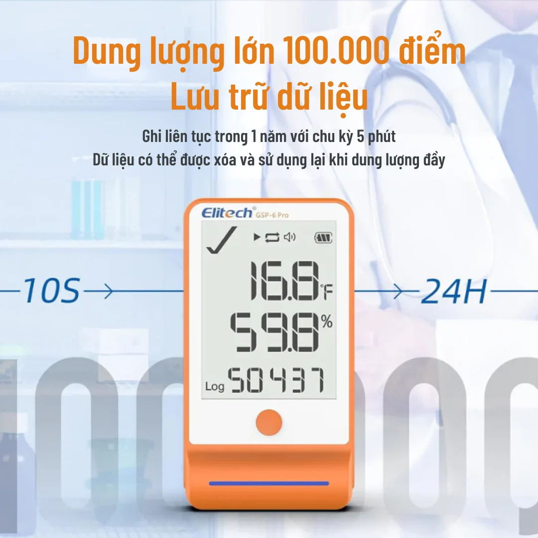Nhiệt ẩm kế tự ghi Elitech GSP-6 Pro dung lượng lưu trữ 100.000 điểm