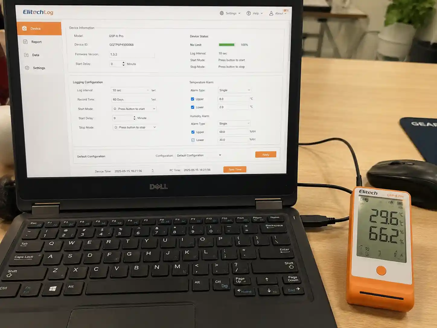 Giao diện cài đặt thông số trên phần mềm ElitechLog cho GSP-6 Pro