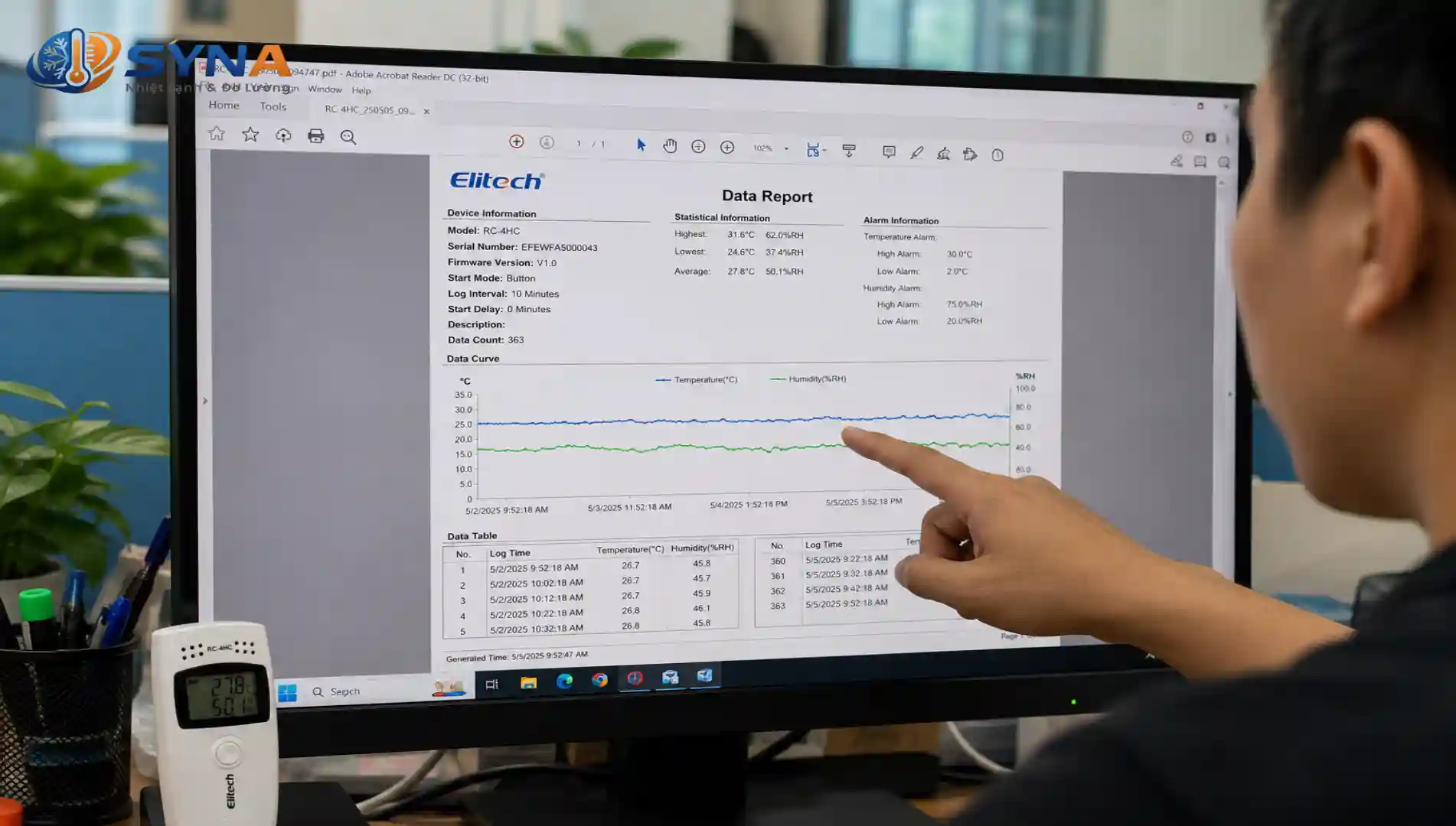 Thao tác xuất báo cáo dữ liệu định dạng PDF từ phần mềm ElitechLog
